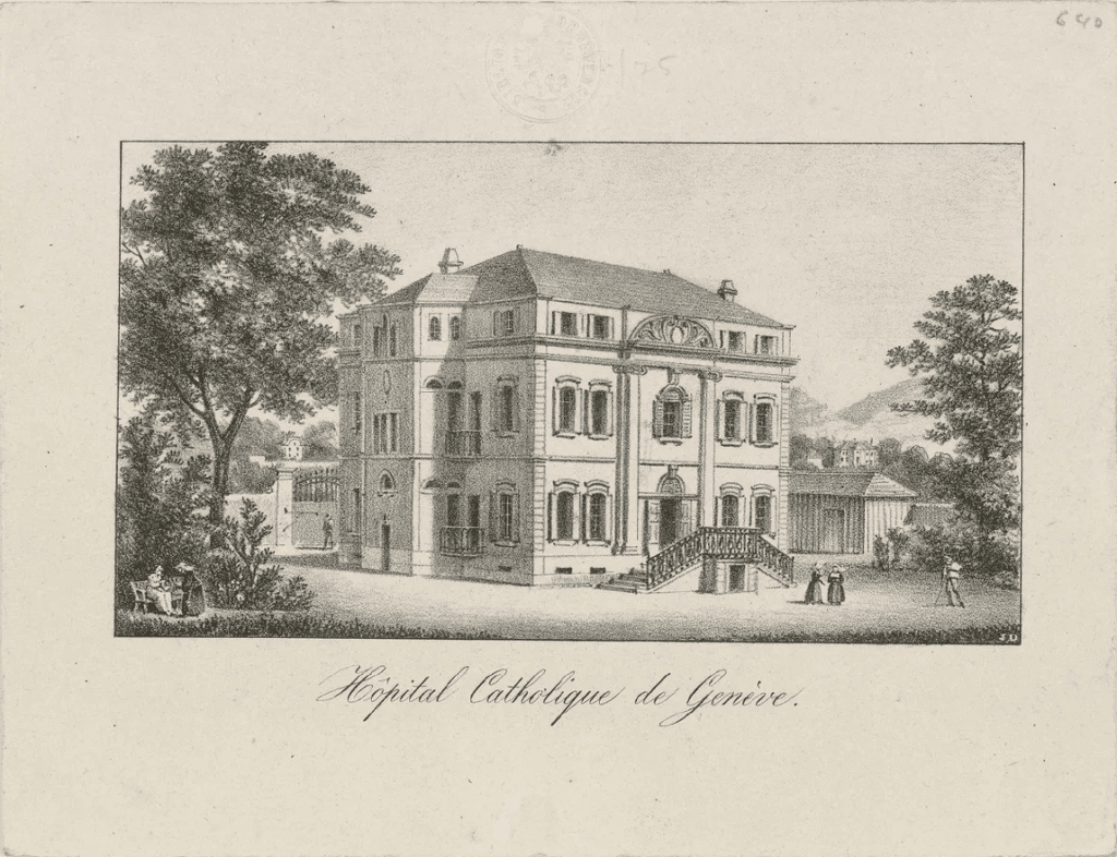 Genève, rue Prévost-Martin: Petits Philosophes (hôpital catholique) après 1843. Bibliothèque de Genève, 30P A Phil 01