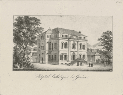 Genève, rue Prévost-Martin: Petits Philosophes (hôpital catholique) après 1843. Bibliothèque de Genève, 30P A Phil 01