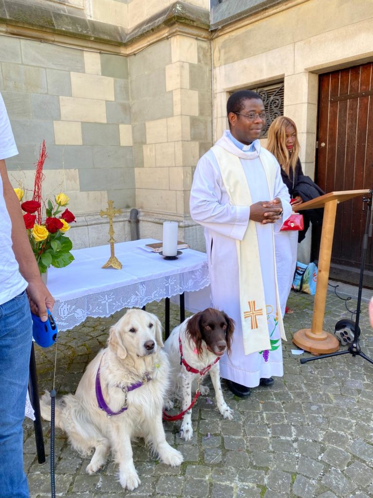 chien bénédiction prêtre